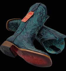 Botas de Cuero Volcano para Mujer en Horma Rodeo Color Turquesa
