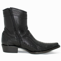 Botines de Pata de Avestruz Original Horma Europea Cuadrada Negro LAB-76B0505