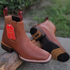 Botin Charro Quincy con Punta Cuadrada y Suela de Hule