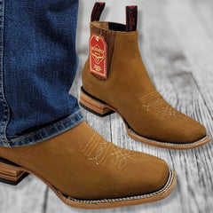 Botin Charro Quincy de Cuero con Punta Cuadrada Papaya