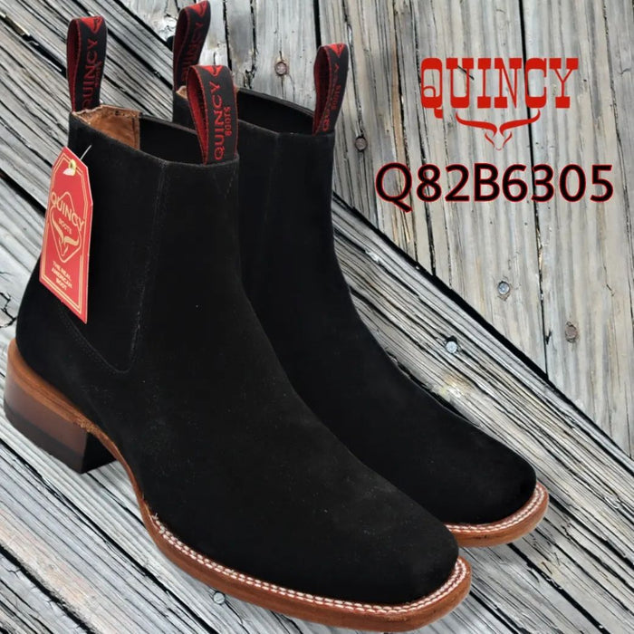 Botines Charros Quincy de Gamuza con Punta Cuadrada Negro 8   - from alligatorwarehouse.com
