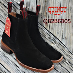Botines Charros Quincy de Gamuza con Punta Cuadrada Negro