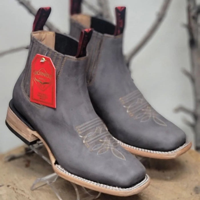 Botin Charro Quincy de Gamuza (Nobuck) con Punta Cuadrada Gris 2   - from alligatorwarehouse.com