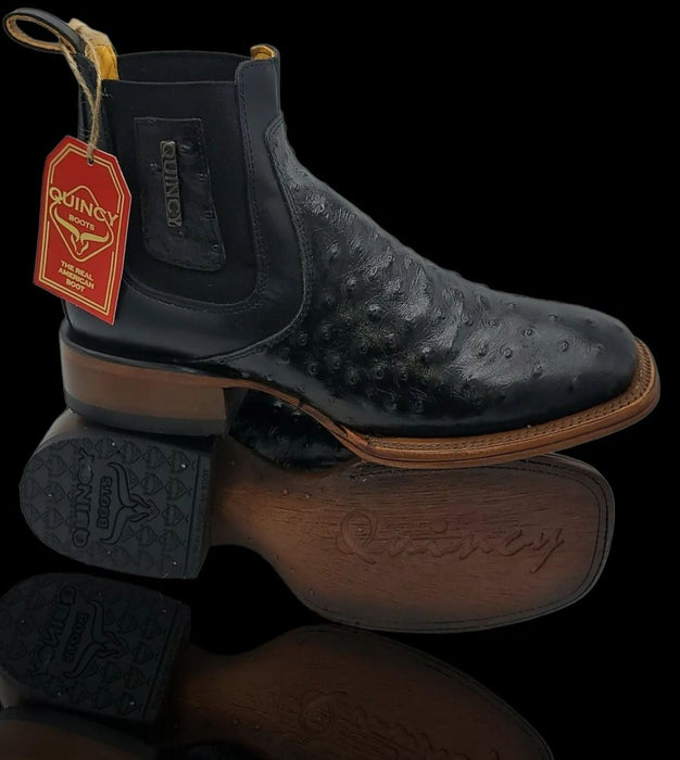 Botines de Avestruz Grabado con Punta Cuadrada Color Negro 5   - from alligatorwarehouse.com
