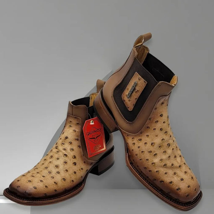 Botin de Avestruz Grabado con Punta Cuadrada 8   - from alligatorwarehouse.com