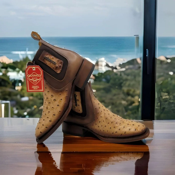 Botin de Avestruz Grabado con Punta Cuadrada 7   - from alligatorwarehouse.com