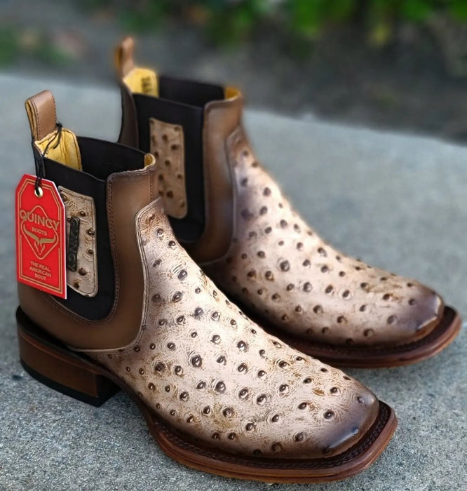 Botin de Avestruz Grabado con Punta Cuadrada 3   - from alligatorwarehouse.com