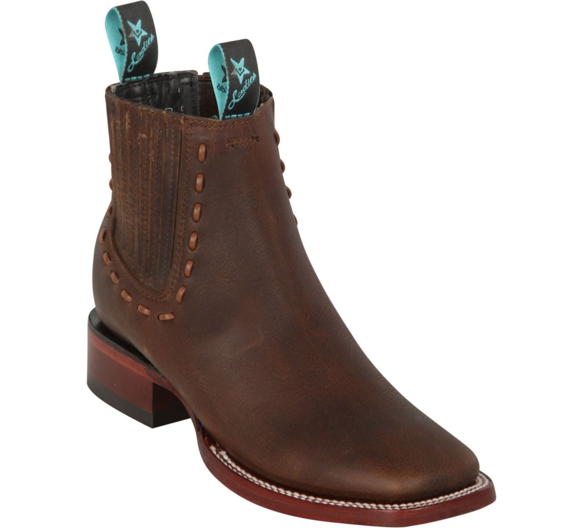 Botines Charros de Cuero Original Punta Cuadrada para Mujer Color Nuez 32B9940