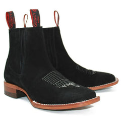 Botines Charros de Gamuza Punta Cuadrada para Joven Color Negro