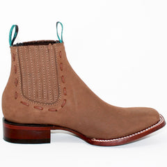 Botines Charros de Gamuza Punta Cuadrada para Mujer Color Taupe LAB-32B6361