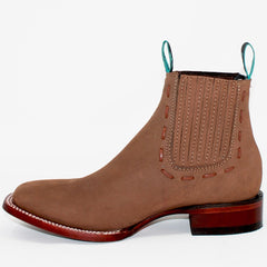 Botines Charros de Gamuza Punta Cuadrada para Mujer Color Taupe LAB-32B6361