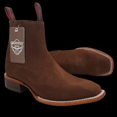 Botines Charros Quincy de Gamuza con Punta Cuadrada Cafe