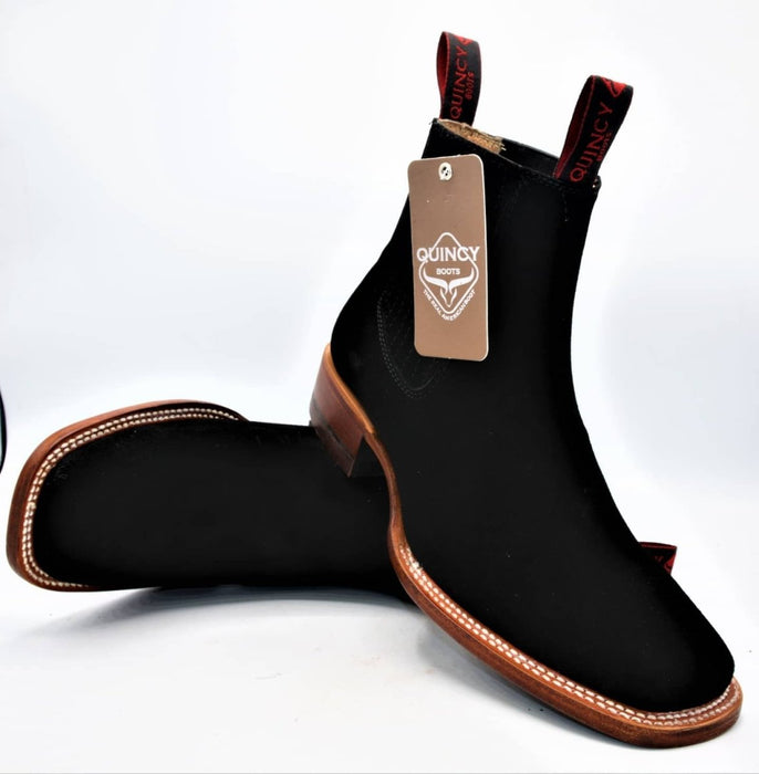 Botines Charros Quincy de Gamuza con Punta Cuadrada Color Negro 3   - from alligatorwarehouse.com