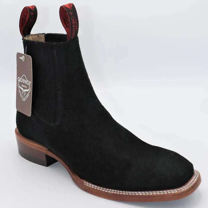 Botines Charros Quincy de Gamuza con Punta Cuadrada Color Negro 4   - from alligatorwarehouse.com