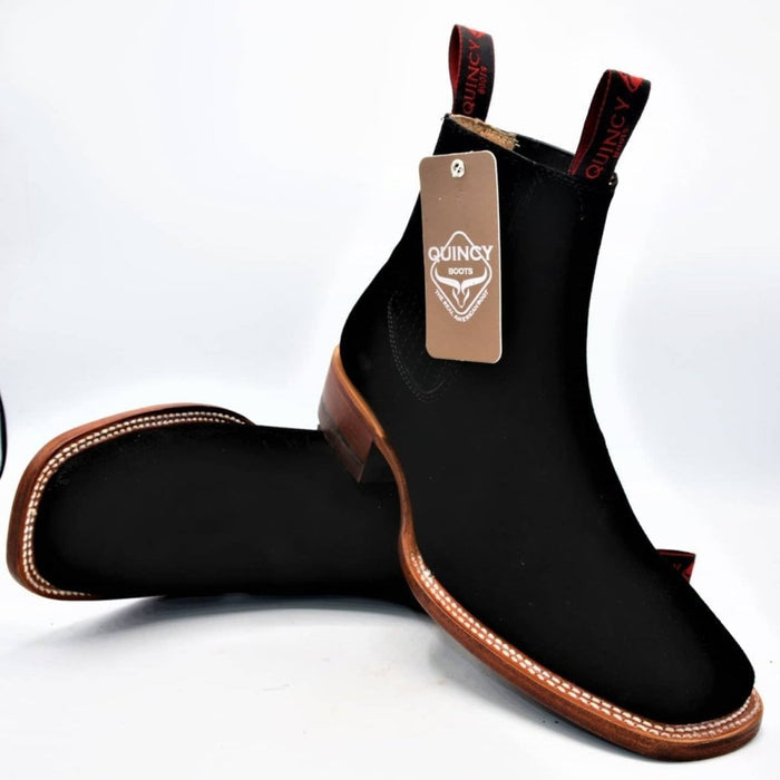Botines Charros Quincy de Gamuza con Punta Cuadrada Color Negro 4   - from alligatorwarehouse.com