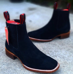 Botines Charros Quincy de Gamuza con Punta Cuadrada Negro