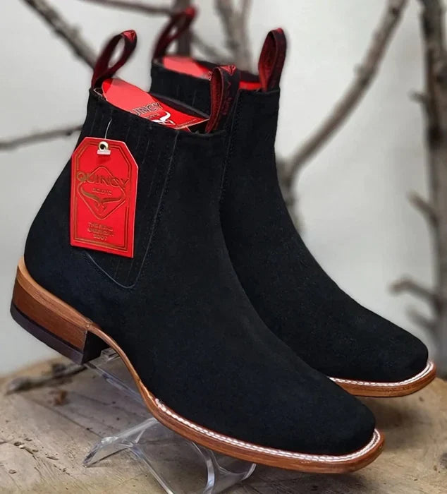 Botines Charros Quincy de Gamuza con Punta Cuadrada Negro 3   - from alligatorwarehouse.com