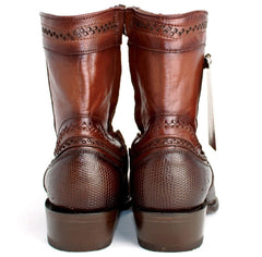 Botines de Armadillo Lizard Original Horma Europea Cuadrada Cafe 76B0716