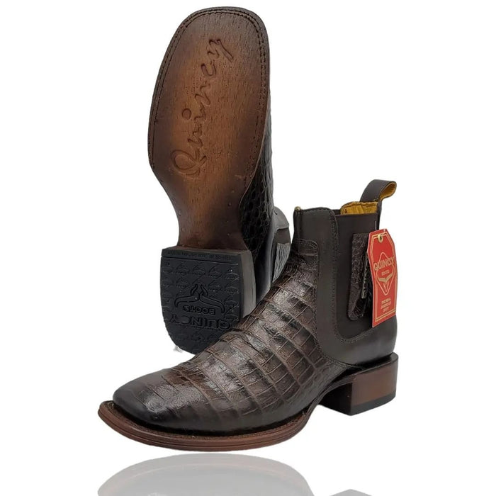 Botines de Cocodrilo Grabado Nuca con Punta Cuadrada Color Chocolate 3   - from alligatorwarehouse.com