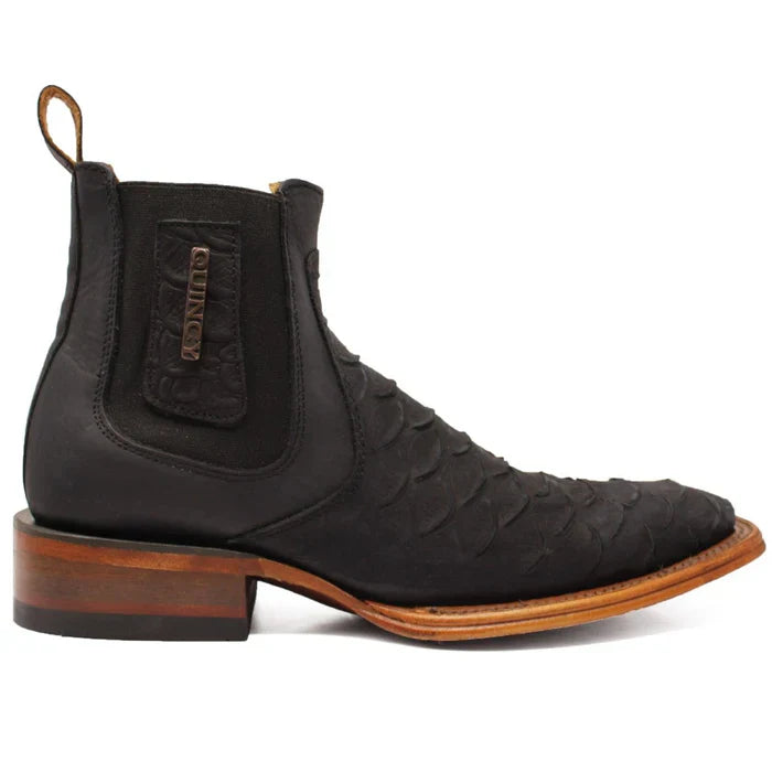 Botines de Piton Grabado Punta Cuadrada Color Negro 6   - from alligatorwarehouse.com