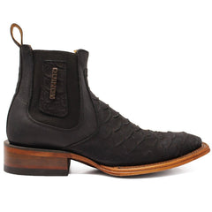 Botines de Piton Grabado Punta Cuadrada Color Negro