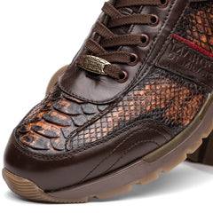 Marco Di Milano Brescia Python & Calfskin Sneakers Cognac