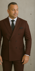 Wool Suit - Italian Made Business Suit by Statement Men's 2 Piece 100% Wool Double Breasted Suit - Micro Windowpane