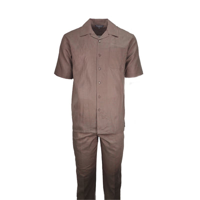 Mens Brown Linen Shirt and Pants Casual Outfit Set