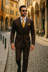 Brown One Button 3 Piece Suit by Rossiman