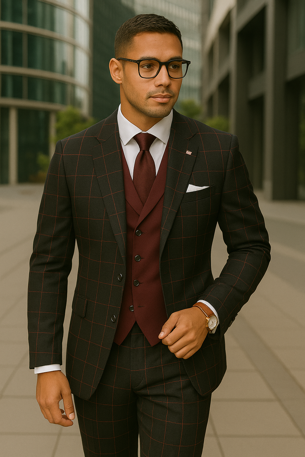 Wool Suit - Italian Made Business Suit by Statement Men's 3 Piece 100% Wool Modern Fit Suit - Bold Accent Color 1 LUCCA_Burgundy_38R  - from alligatorwarehouse.com