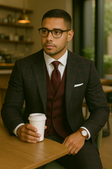 Wool Suit - Italian Made Business Suit by Statement Men's 3 Piece 100% Wool Modern Fit Suit - Bold Accent Color