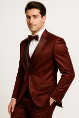 Elite Burgundy Satin Suit – Wedding - Prom
