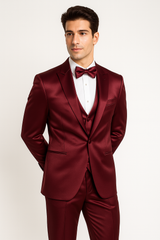 Elite Burgundy Satin Suit – Wedding - Prom