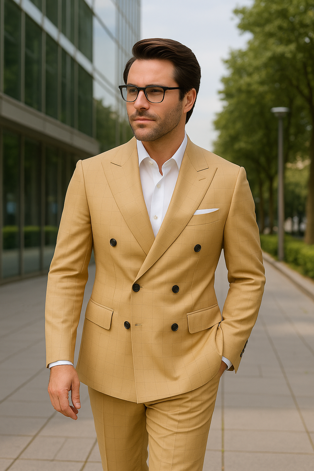 Wool Suit - Italian Made Business Suit by Statement Men's 100% Wool 2 Piece Double Breasted Suit - Subtle Windowpane 14 SD-104_Black_38R  - from alligatorwarehouse.com