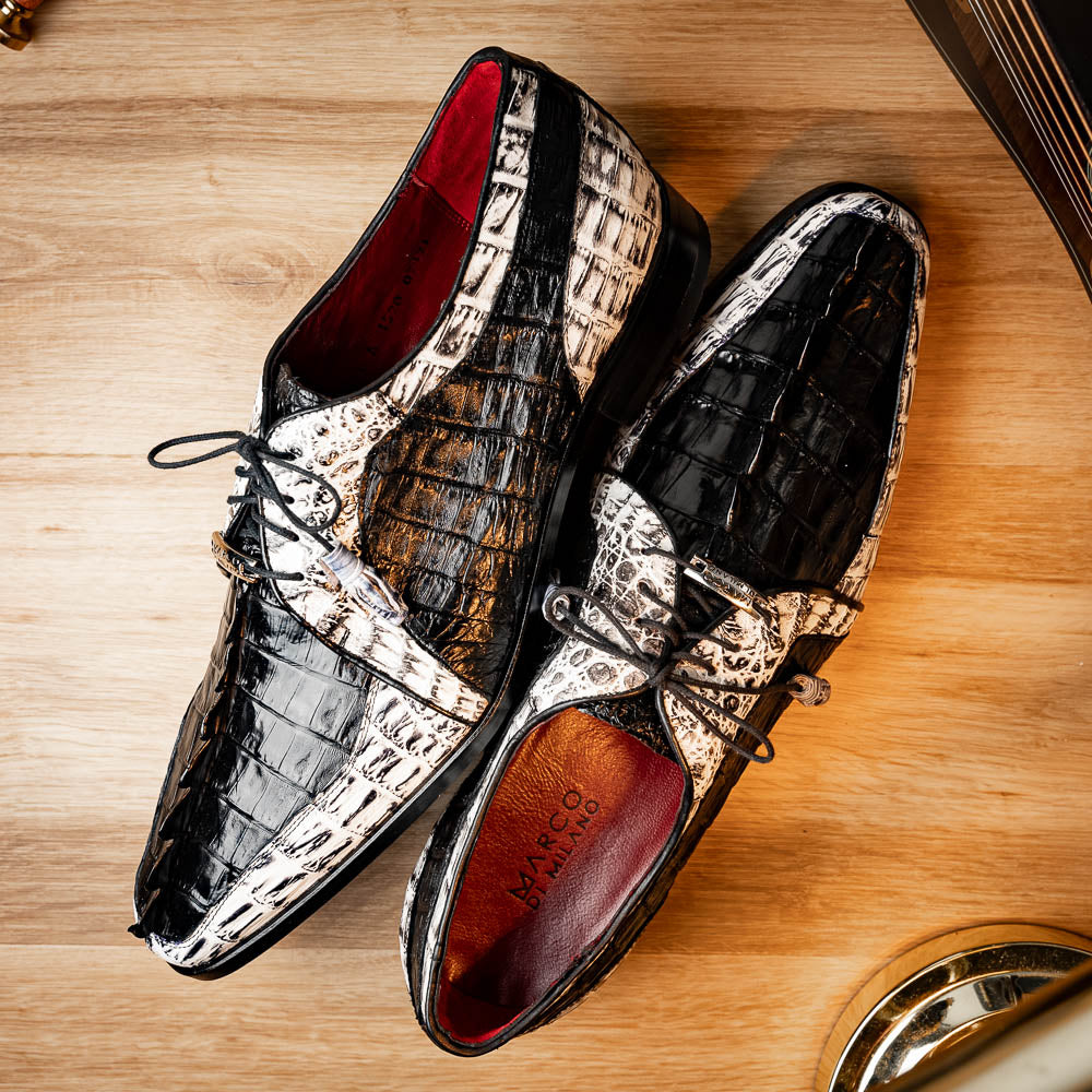 Marco_Di_Milano Caribe Black Leather Oxford "Newspaper" Print