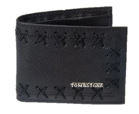 Cartera de Cuero Original Bordada Tombstone Color Negro