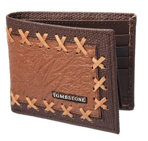 Cartera de Cuero Original Tejida Tombstone Color Cafe con Miel