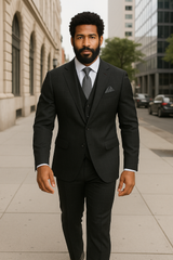 Wool Suit - Italian Made Business Suit by Statement Men's 3 Piece 100% Wool Modern Fit Suit - Sharp Plaid Pattern