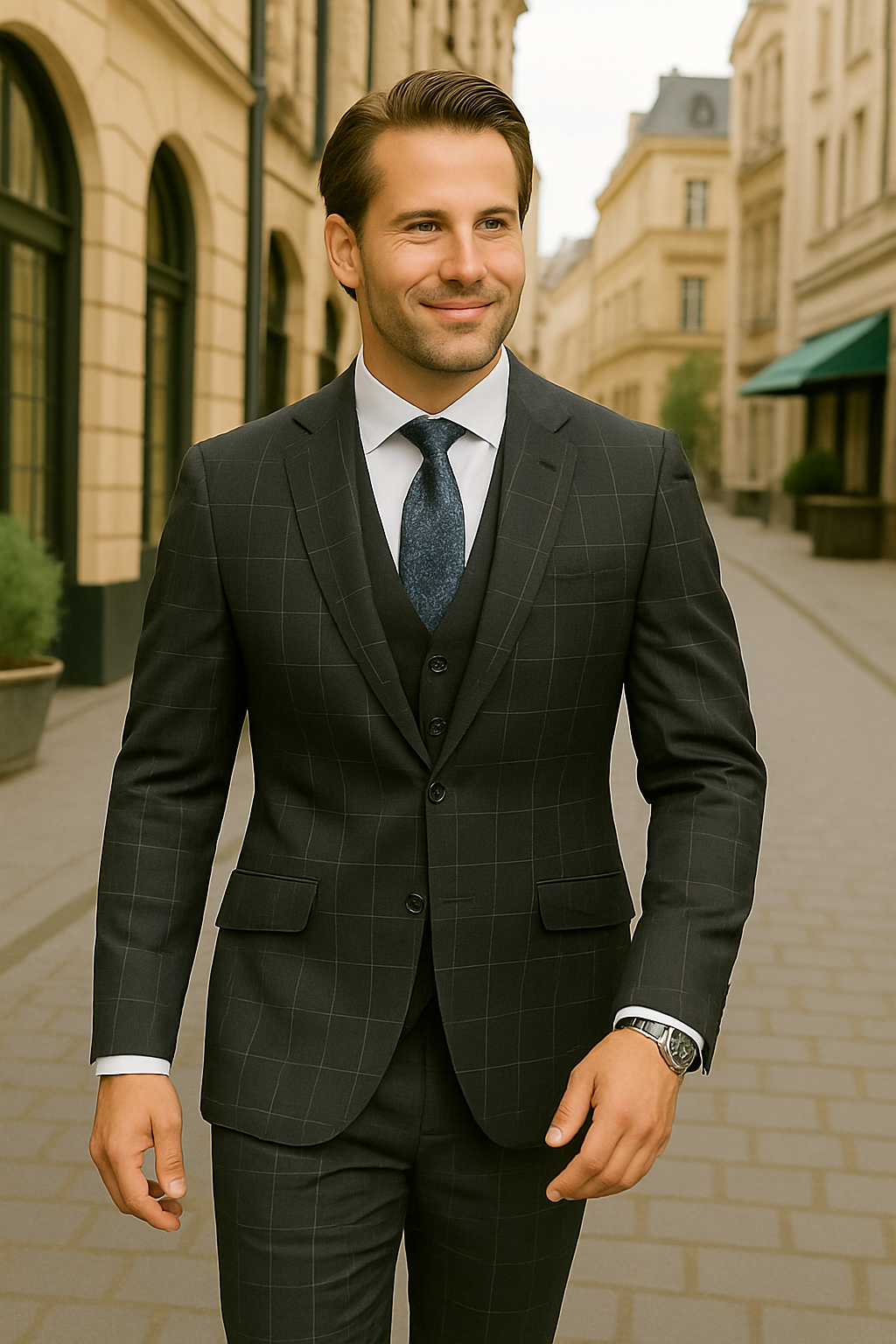 Wool Suit - Italian Made Business Suit by Statement Men's 3 Piece 100% Wool Modern Fit Suit - Fashion Pattern 2 ANGEL-3_Charcoal_38R  - from alligatorwarehouse.com