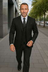 Wool Suit - Italian Made Business Suit by Statement Men's 3 Piece 100% Wool Modern Fit Suit - Solid Scoop Vest