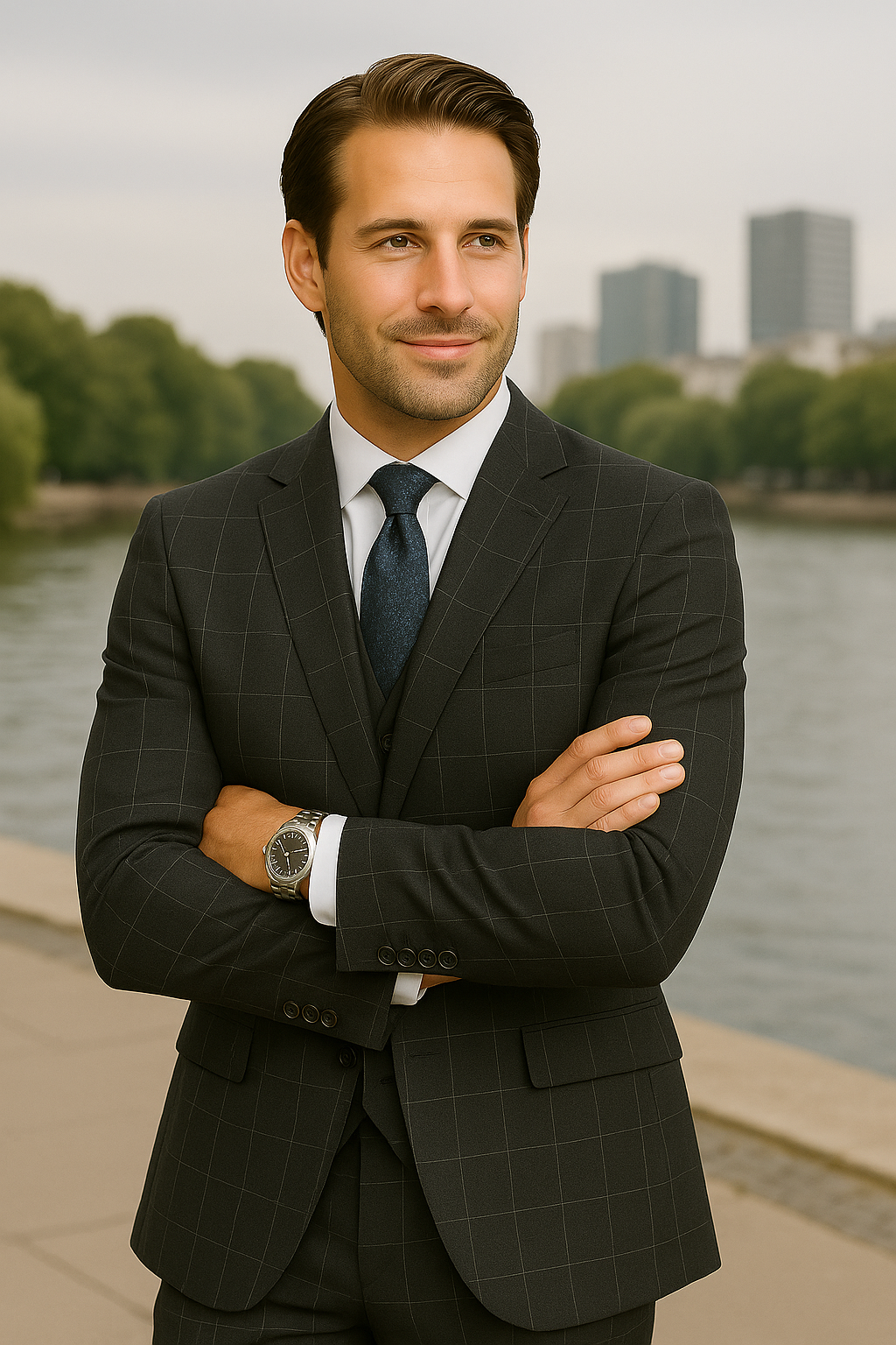 Wool Suit - Italian Made Business Suit by Statement Men's 3 Piece 100% Wool Modern Fit Suit - Fashion Pattern 3 ANGEL-3_Charcoal_38R  - from alligatorwarehouse.com