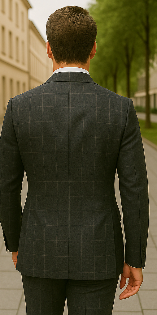 Wool Suit - Italian Made Business Suit by Statement Men's 100% Wool 2 Piece Suit - Double Breasted Plaid 4 SD-102_Charcoal_38R  - from alligatorwarehouse.com