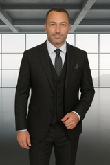 Wool Suit - Italian Made Business Suit by Statement Men's 3 Piece 100% Wool Modern Fit Suit - Solid Scoop Vest