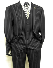 Mens 2 Button Gangster Pinstripe Suit in Navy