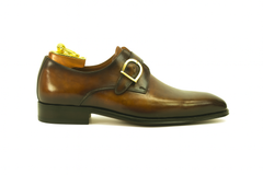 Mens Carrucci Classic Leather Fade Single D-Buckle Monk Strap Dress Shoe in Chestnut