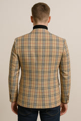 Classic Beige Checkered Blazer – Tan Plaid Sport Coat - Camel Windowpane Pattern