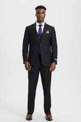 Men's Two Button Vested Stacy Adams Designer Basic Suit In Black
