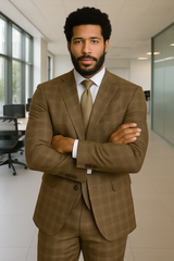 Wool Suit - Italian Made Business Suit by Statement Men's 3 Piece 100% Wool Modern Fit Suit - Sharp Plaid Pattern