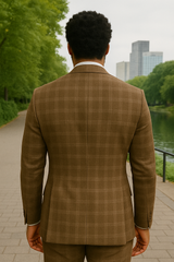 Wool Suit - Italian Made Business Suit by Statement Men's 3 Piece 100% Wool Modern Fit Suit - Sharp Plaid Pattern