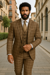 Wool Suit - Italian Made Business Suit by Statement Men's 3 Piece 100% Wool Modern Fit Suit - Sharp Plaid Pattern